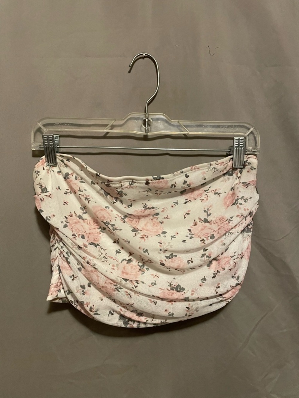 SHEIN Cream Crop Top with Pink Floral Print
